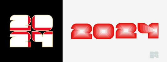 Year 2024 with flag of England and in color palate of England flag. Happy New Year 2024 in two different style. vector