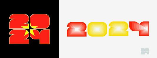 Year 2024 with flag of Vietnam and in color palate of Vietnam flag. Happy New Year 2024 in two different style. vector