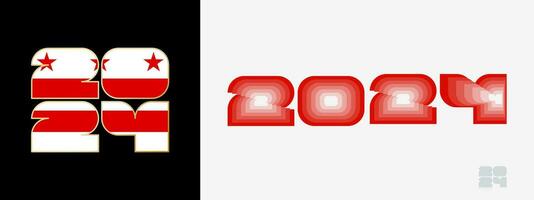 Year 2024 with flag of District of Columbia and in color palate of District of Columbia flag. Happy New Year 2024 in two different style. vector