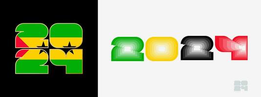 Year 2024 with flag of Sao Tome and Principe and in color palate of Sao Tome and Principe flag. Happy New Year 2024 in two different style. vector