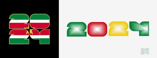 Year 2024 with flag of Suriname and in color palate of Suriname flag. Happy New Year 2024 in two different style. vector