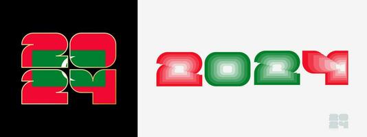 Year 2024 with flag of Maldives and in color palate of Maldives flag. Happy New Year 2024 in two different style. vector