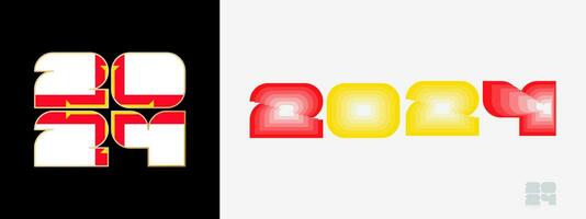 Year 2024 with flag of Guernsey and in color palate of Guernsey flag. Happy New Year 2024 in two different style. vector