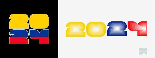 Year 2024 with flag of Colombia and in color palate of Colombia flag. Happy New Year 2024 in two different style. vector