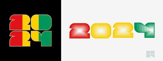 Year 2024 with flag of Guinea and in color palate of Guinea flag. Happy New Year 2024 in two different style. vector