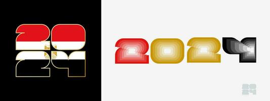 Year 2024 with flag of Egypt and in color palate of Egypt flag. Happy New Year 2024 in two different style. vector