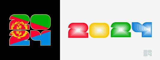 Year 2024 with flag of Eritrea and in color palate of Eritrea flag. Happy New Year 2024 in two different style. vector