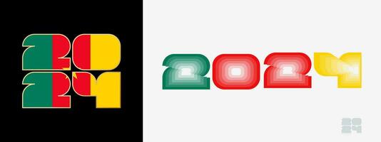 Year 2024 with flag of Cameroon and in color palate of Cameroon flag. Happy New Year 2024 in two different style. vector