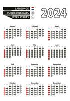 Dutch calendar 2024 with numbers in circles, week starts on Sunday. 2024 with flag of Netherlands vector