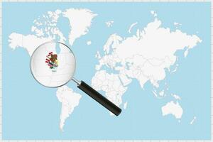 Magnifying glass showing a map of Illinois on a world map. vector