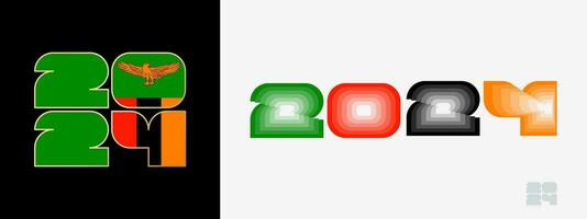 año 2024 con bandera de Zambia y en color paladar de Zambia bandera. contento nuevo año 2024 en dos diferente estilo. vector