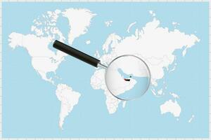 Magnifying glass showing a map of United Arab Emirates on a world map. vector