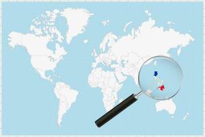 aumentador vaso demostración un mapa de Filipinas en un mundo mapa. vector