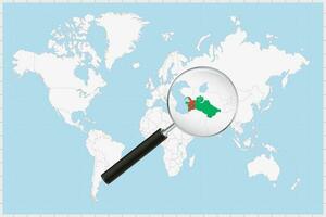 aumentador vaso demostración un mapa de Turkmenistán en un mundo mapa. vector