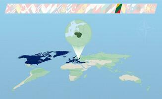 Lithuania member of North Atlantic Alliance selected on perspective World Map. Flags of 30 members of alliance. vector