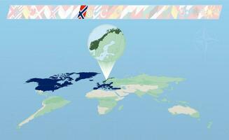 Norway member of North Atlantic Alliance selected on perspective World Map. Flags of 30 members of alliance. vector