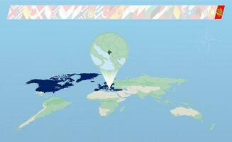 Montenegro member of North Atlantic Alliance selected on perspective World Map. Flags of 30 members of alliance. vector