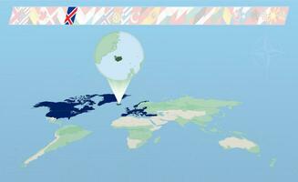 Iceland member of North Atlantic Alliance selected on perspective World Map. Flags of 30 members of alliance. vector