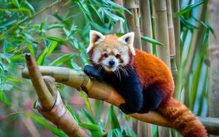 AI generated Serene Haven, A Red Panda's Bamboo Bliss photo