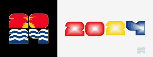 Year 2024 with flag of Kiribati and in color palate of Kiribati flag. Happy New Year 2024 in two different style. vector