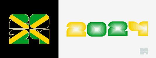 Year 2024 with flag of Jamaica and in color palate of Jamaica flag. Happy New Year 2024 in two different style. vector