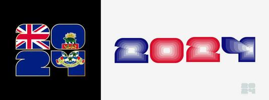 año 2024 con bandera de caimán islas y en color paladar de caimán islas bandera. contento nuevo año 2024 en dos diferente estilo. vector