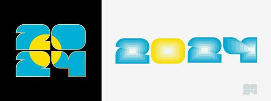 Year 2024 with flag of Palau and in color palate of Palau flag. Happy New Year 2024 in two different style. vector