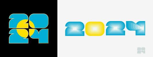 Year 2024 with flag of Palau and in color palate of Palau flag. Happy New Year 2024 in two different style. vector