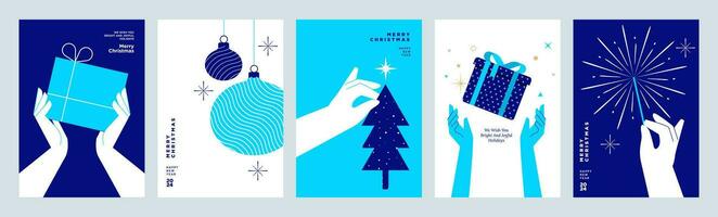 conjunto de tarjetas de felicitación de navidad y año nuevo. conceptos de ilustración vectorial para diseño gráfico y web, banner de redes sociales, material de marketing. vector