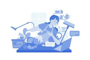 Woman Doing Multitasking While Working From Home vector