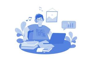 Listening To Music While Doing Work From Home vector