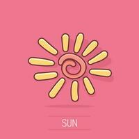 Vector hand drawn sun icon in comic style. Summer sign illustration pictogram. Sun business splash effect concept.