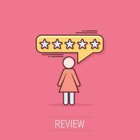 Vector cartoon customer reviews, user feedback icon in comic style. Rating sign illustration pictogram. Stars rating business splash effect concept.