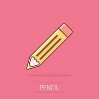 Vector cartoon pencil icon in comic style. Pen sign illustration pictogram. Pencil business splash effect concept.