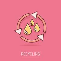 Vector cartoon water cycle icon in comic style. Recycling sign illustration pictogram. Ecology business splash effect concept.