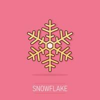 Vector cartoon snowflake icon in comic style. Winter sign illustration pictogram. Snow flake business splash effect concept.