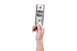 mão abaixo mostra dinheiro 100 dólar conta. dinheiro dentro uma mão isolado em png transparente fundo