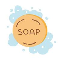 Bar of soap with foam isolated on white background. Cute soap with bubble vector cartoon.