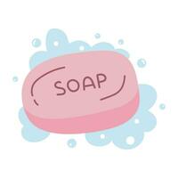 Bar of soap with foam isolated on white background. Cute soap with bubble vector cartoon.