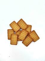 stack of butter biscuits on white background photo