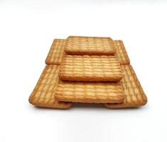 stack of butter biscuits on white background photo