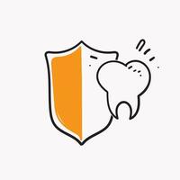 hand drawn doodle teeth and shield illustration symbol for teeth protection vector