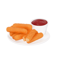 fast food menu 3d clipart, Fried Cheese and dipping sauces on a transparent background. 3d rendering png
