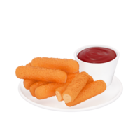 vite nourriture menu 3d clipart, frit fromage et plongement sauces sur une transparent Contexte. 3d le rendu png