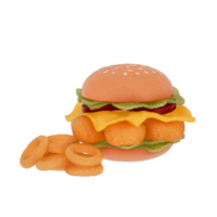 schnell Essen Speisekarte 3d Clip Art, würzig knusprig Hähnchen Burger mit Zwiebel Ringe png