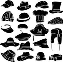 Set of hats silhouettes. isolated vector icons on white background