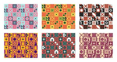 Set of Brutalist style geometric shapes pattern background vector