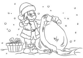 Santa Claus and presents. Christmas coloring page for kids. vector