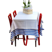 table set with tablecloth and chairs png