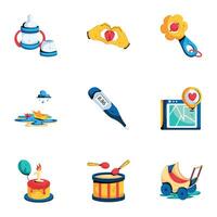 Bundle of Kids Accessories Flat Icons vector